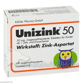 UNIZINK 50, 100 ST – PZN 3441638 из немецкой аптеки